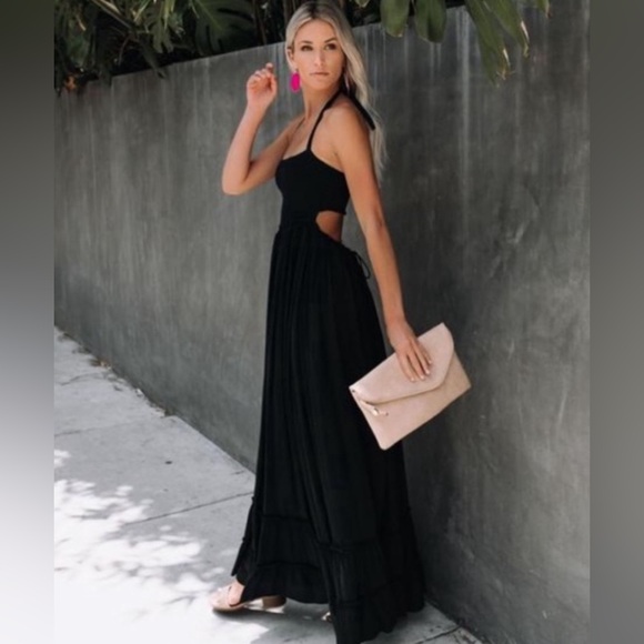 Vici Zayn Smocked Backless Halter Black Maxi Dress - Picture 5 of 12